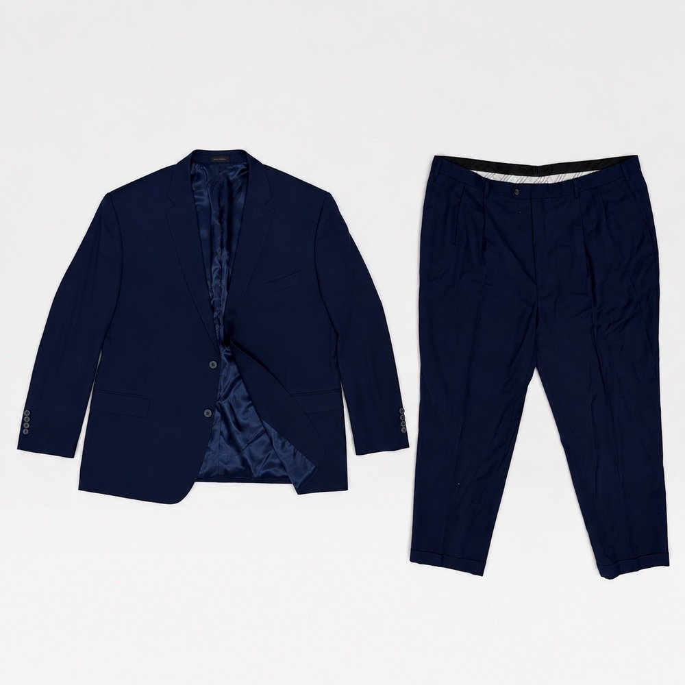 Lauren Ralph Lauren Suit Mens 50R Pleated Cuffed Pants 46x32 Wool Navy Blue